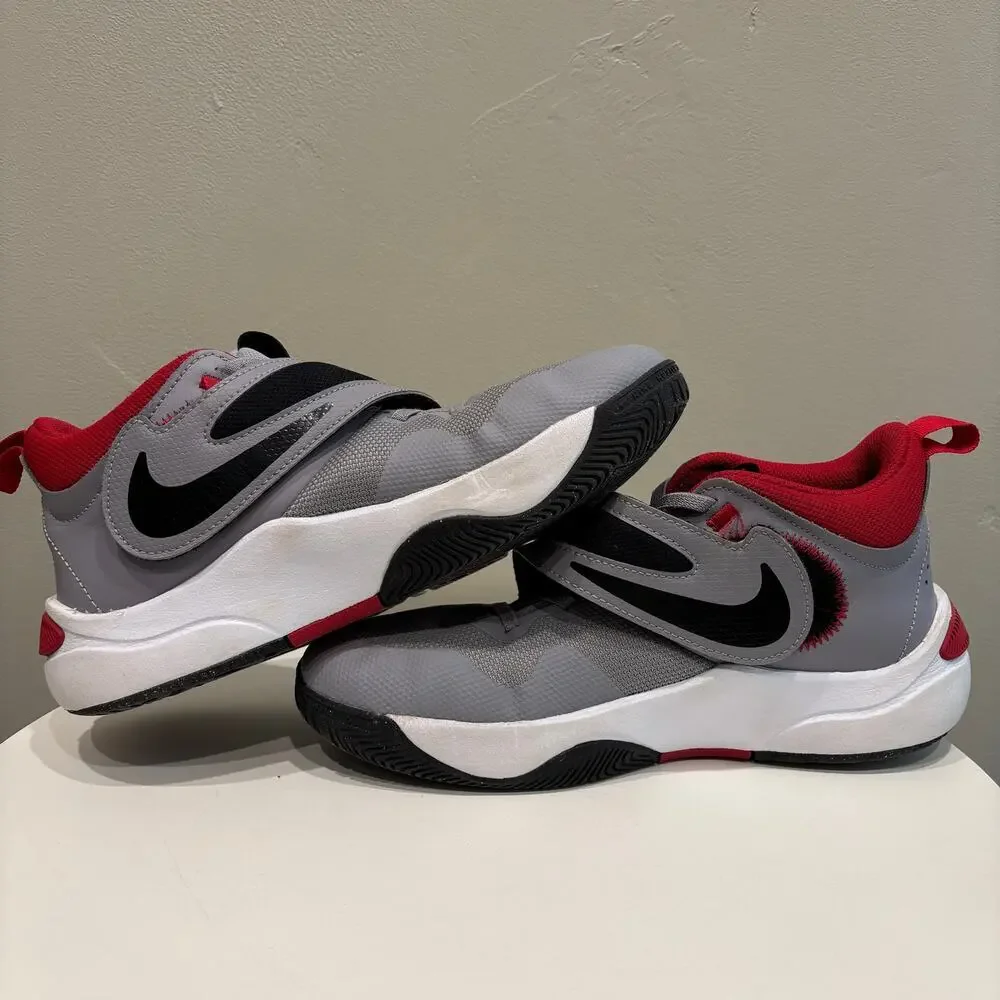 Nike Team Hustle D11 Boys Shoes Cement Grey Gym Red - Size: 7